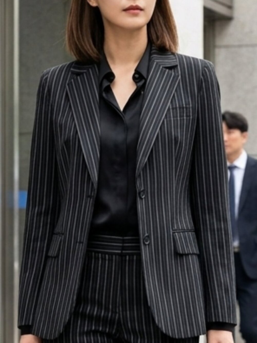 ANNE KLEIN Womens Black Pinstripe Blazer. Size 2